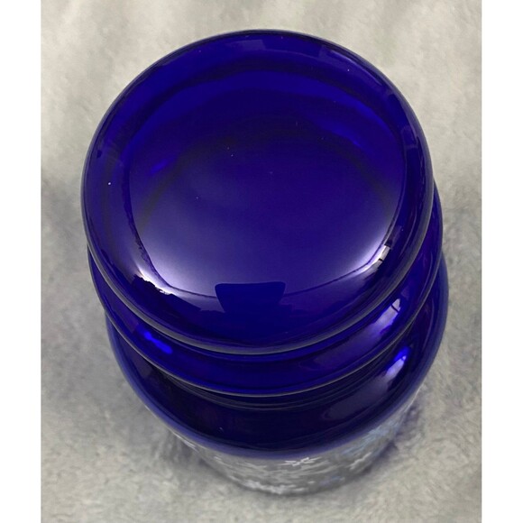 Libbey Cobalt Blue Glass 7" Apothecary Jar Canister & Lid Christmas Snowflakes - Picture 4 of 7